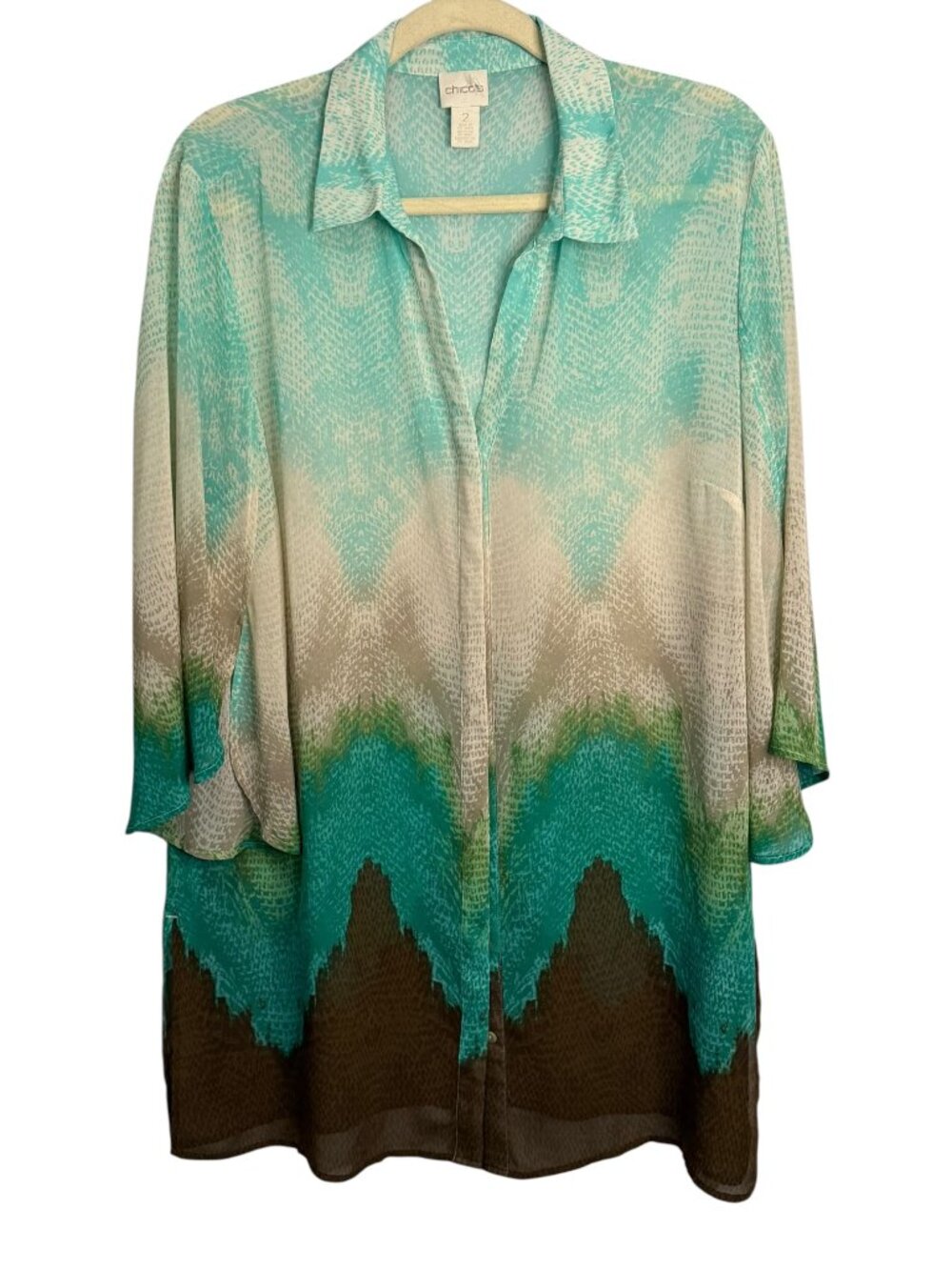 Chico's Blouse Women's Large‎ Lightweight Sheer Tie Dye Office Vacation Chicos 2